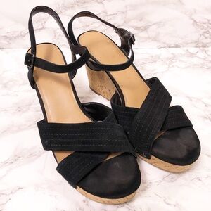 Franco Sarto Cork Black Velvet Wedges Size 11